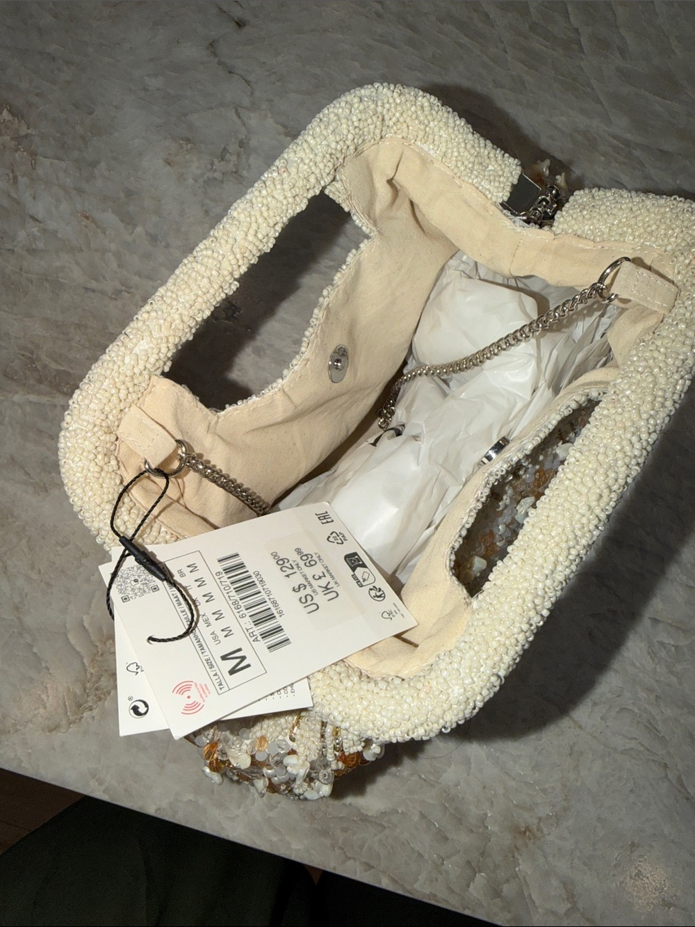 Zara Ivory Beaded Evening Clutch with Gold Accents - Picture 3 of 3